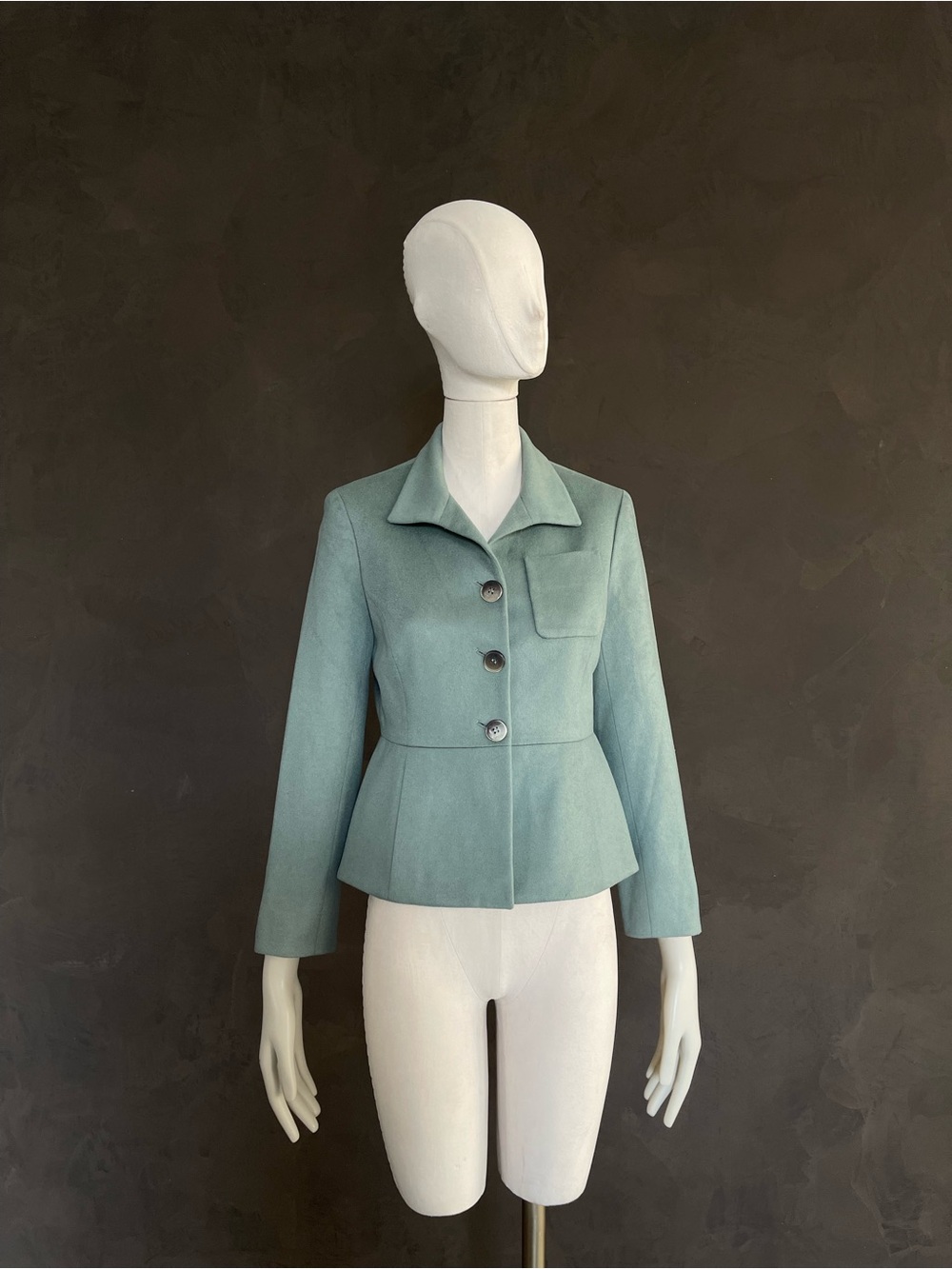 Anne Klein Seafoam 100% Cashmere Fitted Peplum Jacket 2P Petite